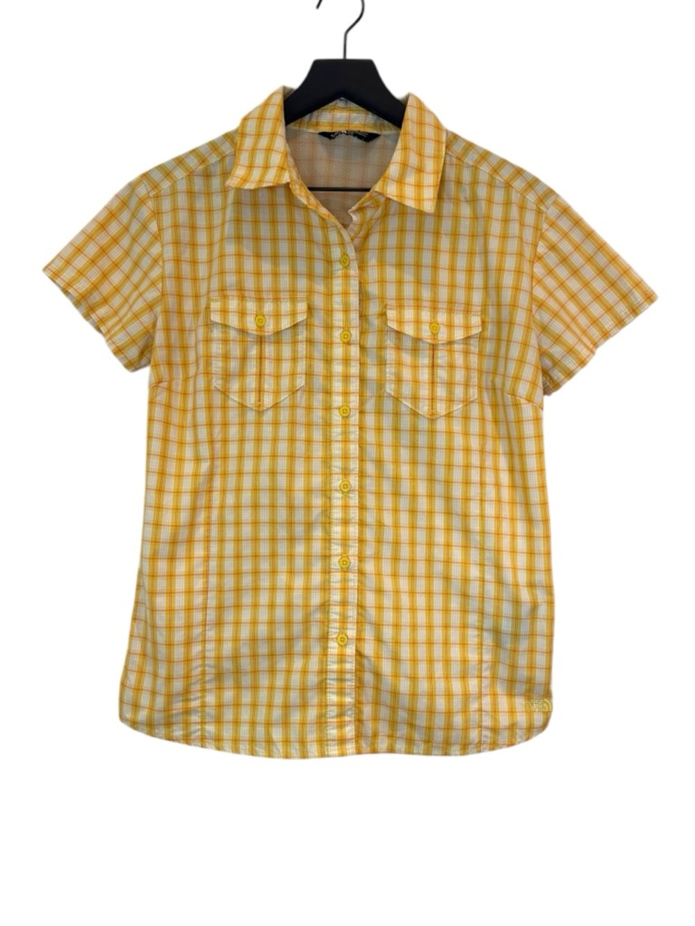 The North Face White and Yellow Plaid Short Sleeve Button Up Shirt